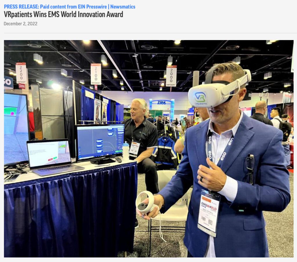 VRpatients Wins EMS World Innovation Award